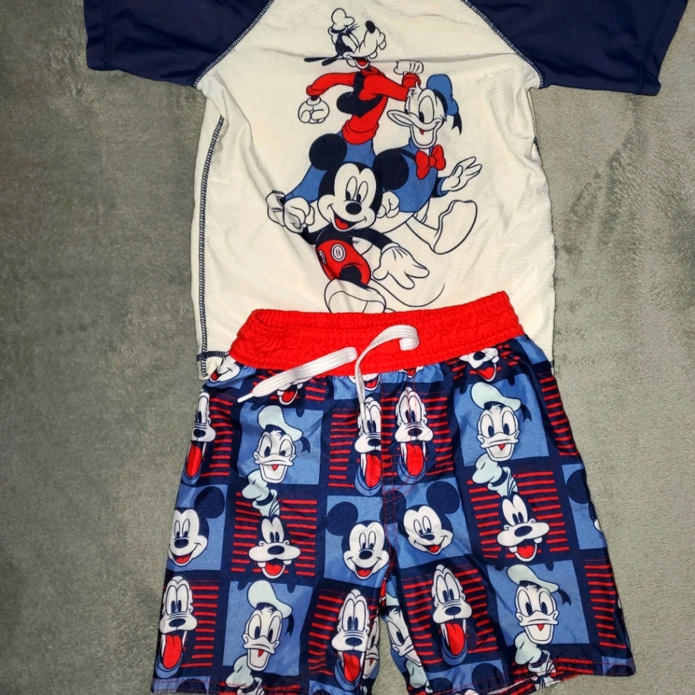Toddler boy matching swimsuit.